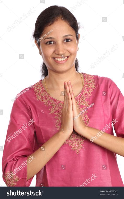 Indian Woman Greeting Namaste Stock Photo 84632587 Shutterstock