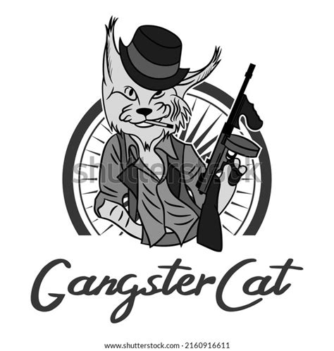 Gangster Cat Vector Layered Clipart Black เวกเตอร์สต็อก ปลอดค่า
