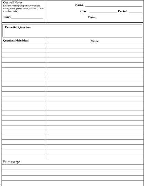 Free Printable Note Taking Templates Free 9 Cornell Note Taking