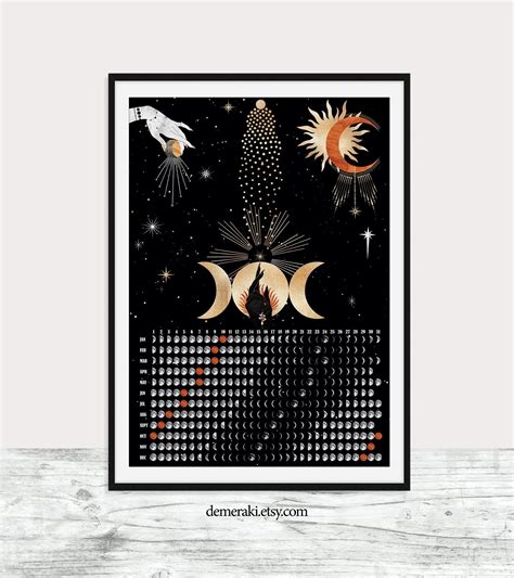 Witchy Moon Calendar 2021 Wicca Poster Decor Moon Phases Art Etsy