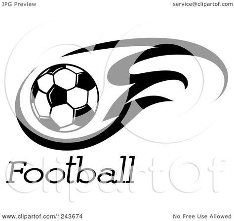 Clipart Of A Black And White Flaming Soccer Ball And Football Text