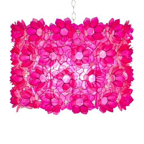 Worlds Away Rosette Capiz Floral Pendant Hot Pink