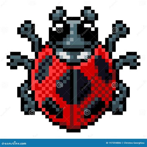 Ladybug Bug Insect Pixel Art Game Cartoon Icon Vector Illustration