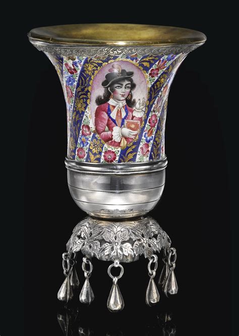 312 a qajar enamelled and silver ghalian cup persia 19th century