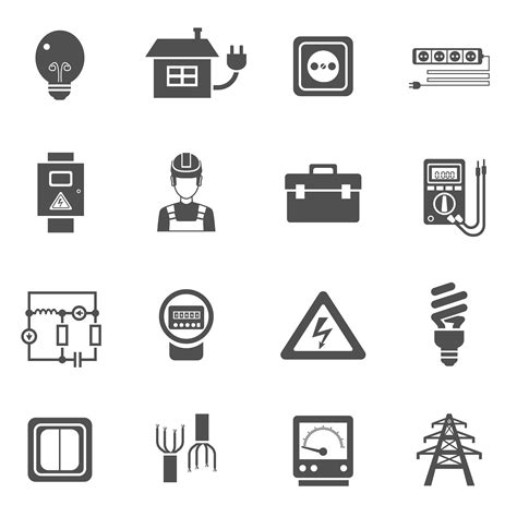 Electricity Black White Icons Set 467218 Vector Art At Vecteezy