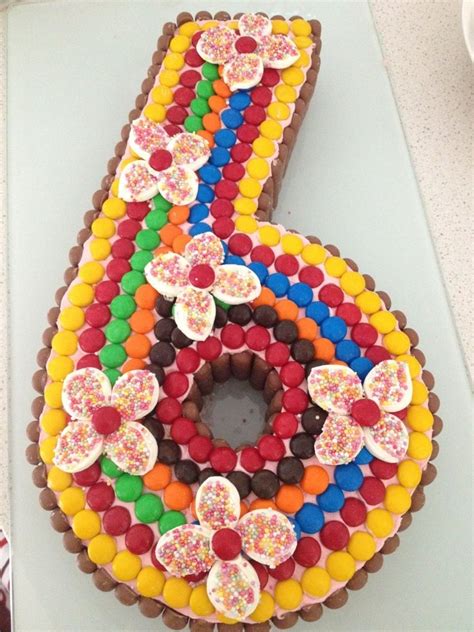 Number 6 Party Cake Decorated In Smarties Sliced Marshmallows And