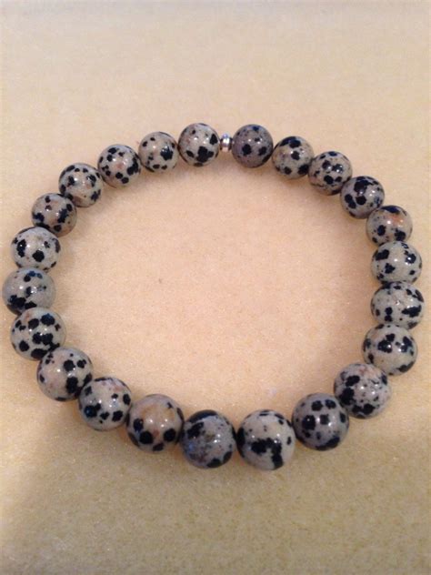 New In Our Shop Dalmatian Jasper Mm Round Bead Stretch Bracelet With
