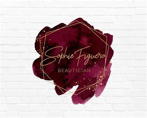 Burgundy Watercolor Logo Editable Gold Glitter Design Etsy