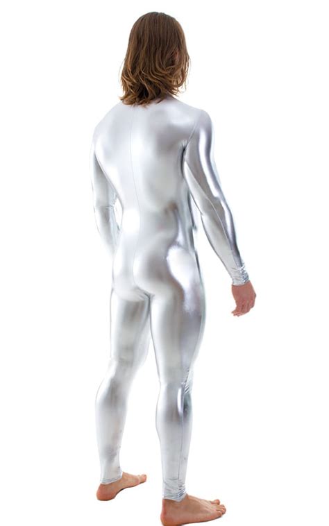 full bodysuit zentai lycra spandex suit for men in chrome silver