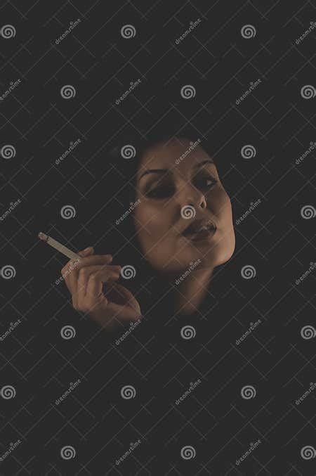 Sensual Brunette Smoking Snuff Smoke Addiction Stock Image Image Of
