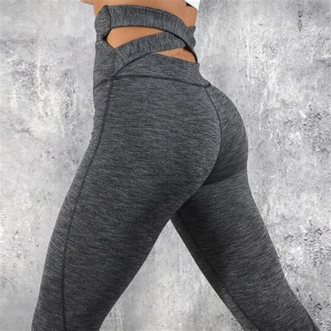 nclagen women sexy bandage hollow out booty leggings slim fit capris active workout pencil pants