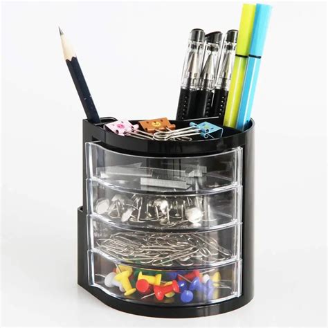 Mylifeunit Black Pen Pencil Cup Holder 4 Layers Small Drawers Desk Tidy