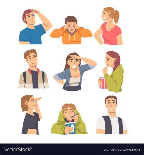 People Looking In Different Directions Set Young Vector Image