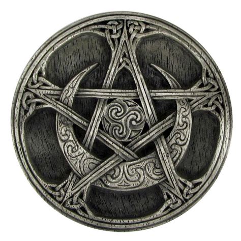 Pewter Moon Pentacle Paten Altar Pentagram Wiccan Ritual Tile Disk