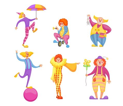 Free Vector Set Of Cute Circus Clowns Characters Cartoon Illustration