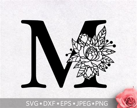 Floral Alphabet Letter M Svg Initial Svg Flower Monogram Etsy