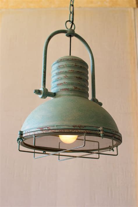 Antique Turquoise Pendant Light With Glass And Wire Cage With Images