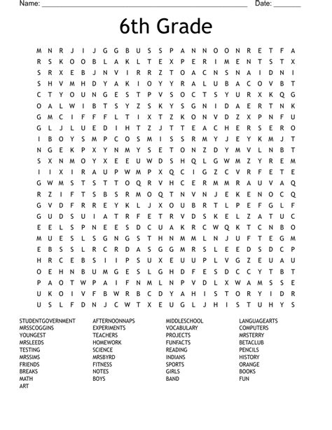 Free Printables For 6th Graders 6th Grade Word Search Printable