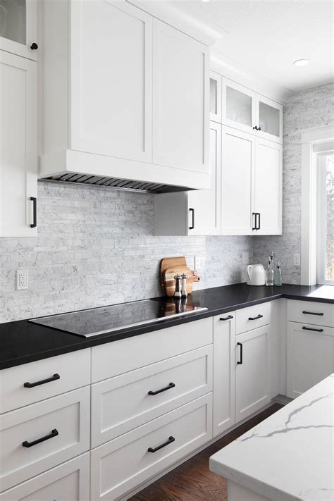 54 White Cabinet Black Countertop Inspiring Look Cabinets