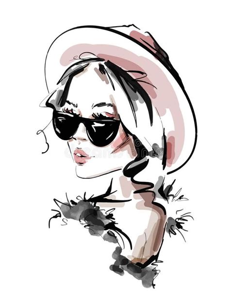 Hand Drawn Beautiful Young Woman In Sunglasses Stylish Elegant Girl Fashion Woman Look Sketch