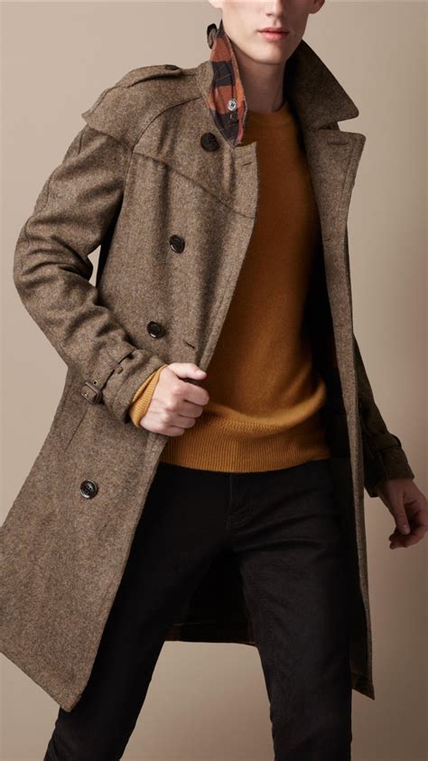 Lyst Burberry Brit Midlength Wool Tweed Trench Coat In Brown For Men