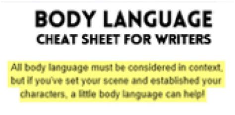 Body Language Cheat Sheet For Writers Infographic Words Body