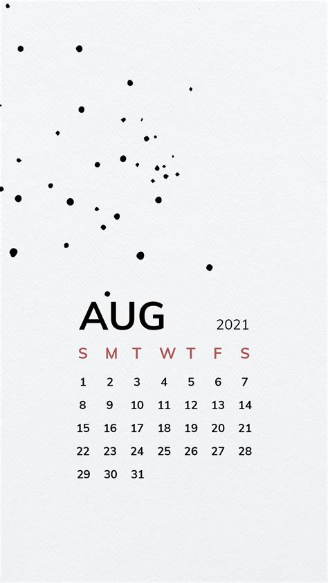 Calendar 2021 August Editable Template Phone Wallpaper Psd Cute Pattern