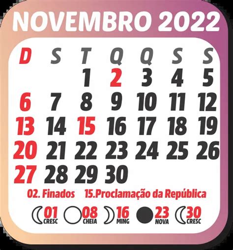Calendário 2022 Novembro Para Imprimir Imagem Legal
