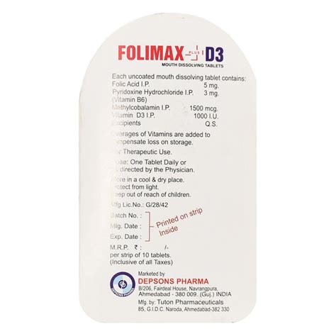 Folimax Plus D3 Tablet 10s Price Uses Side Effects Composition