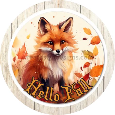 Hello Fall Red Fox Circle Metal Wreath Sign Wreath Sign Designs
