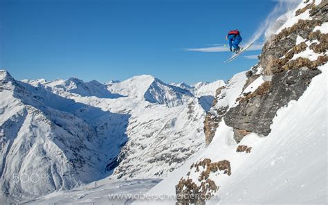 Skier Dropping Off A Cliff Skier Snow Skiing Freeride