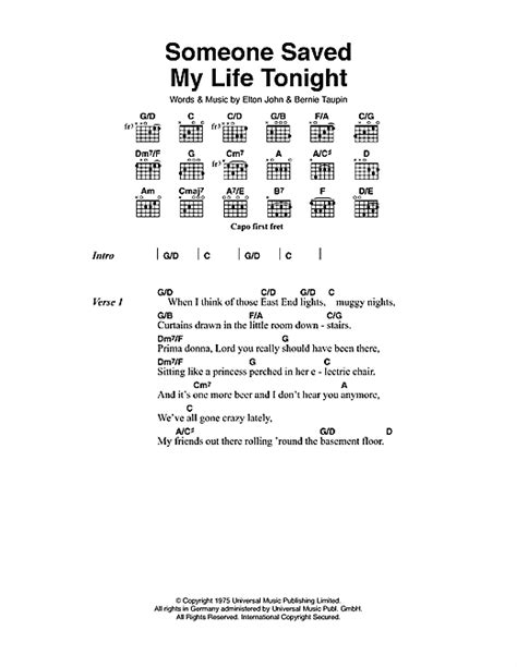 Someone Saved My Life Tonight Sheet Music By Elton John Lyrics