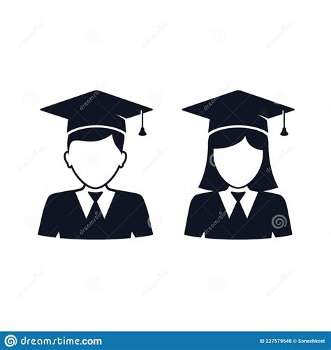 Graduate Student Girl And Boy In Square Hat Vector Icon Female And