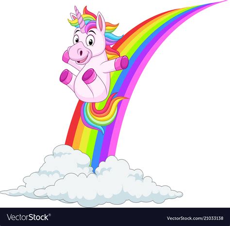 Cartoon Unicorn Sliding On A Rainbow Royalty Free Vector