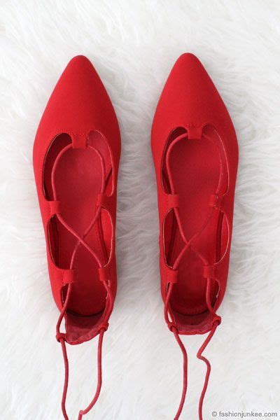 Faux Leather Pointy Strappy Ballet Ballerina Lace Up Flats Red Lace