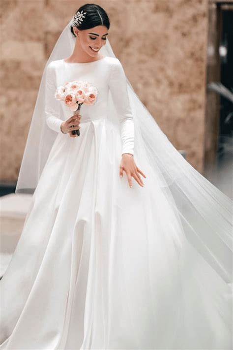 Simple wedding dress long sleeve wedding dress modest wedding dress plus size wedding dress with sleeves satin wedding dress wedding dresses made of high quality satin taffeta fabric and decorated with beaded lace appliques.clasp:buttons,zipper crinoline is not included! 10 Cinderella Wedding Dresses For A Happily Ever After ...