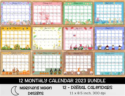 12 Monthly Gnome Calendars Spring Summer Fall Winter Etsy