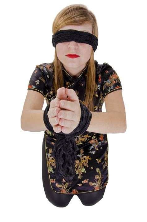 Woman Hands Tied Up And Blindfolded Stock Photo Image Of Fashion Lips