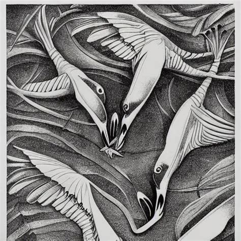 Escher Print Of Storks And Fish Stable Diffusion OpenArt