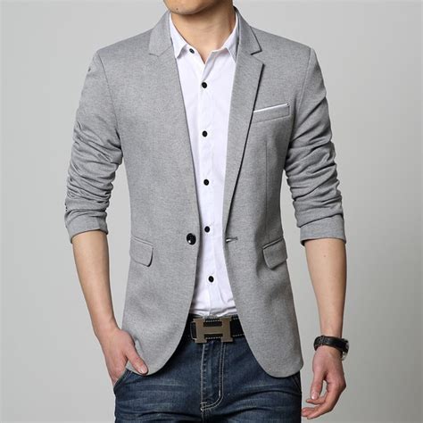 New Slim Fit Casual Jacket Cotton Men Blazer Jacket Single Button Gray