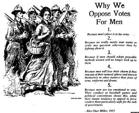 why men shouldn t vote according to 1915 suffragette satire