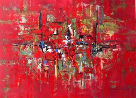 Contemporary Red Abstract Oil Painting By Palette Knife Oil Painting