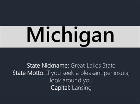 'si quaeris peninsulam amoenam, circumspice'. State Nickname: Great Lakes State