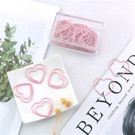 30pcsbox Pink Heart Paper Clips Paperclips Paper Organizer Bookmark