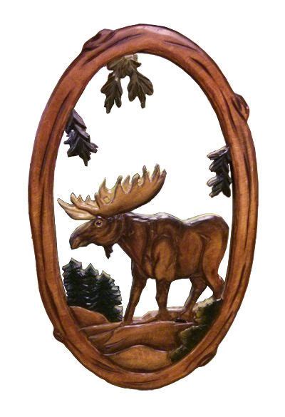 Gorgeous Hand Carved Intarsia Wood Art Oval Bull Moose Mirror Wood
