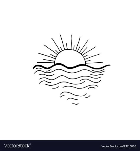 Sunset In The Ocean Sketch Drawing Icon Royalty Free Vector