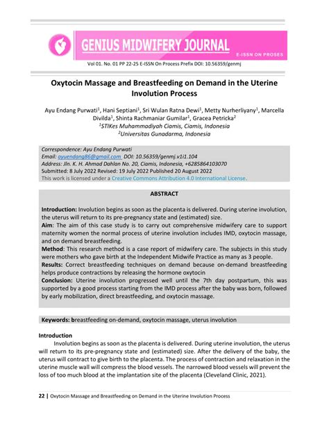 Pdf Oxytocin Massage And Breastfeeding On Demand In The Uterine Involution Process