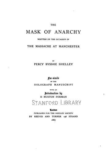 The Mask Of Anarchy By Percy Bysshe Shelley Open Library