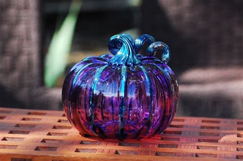 Purple And Ice Blue Glass Pumpkin 4 Decorative Blown Etsy Art Glass Pumpkin Glass Pumpkins