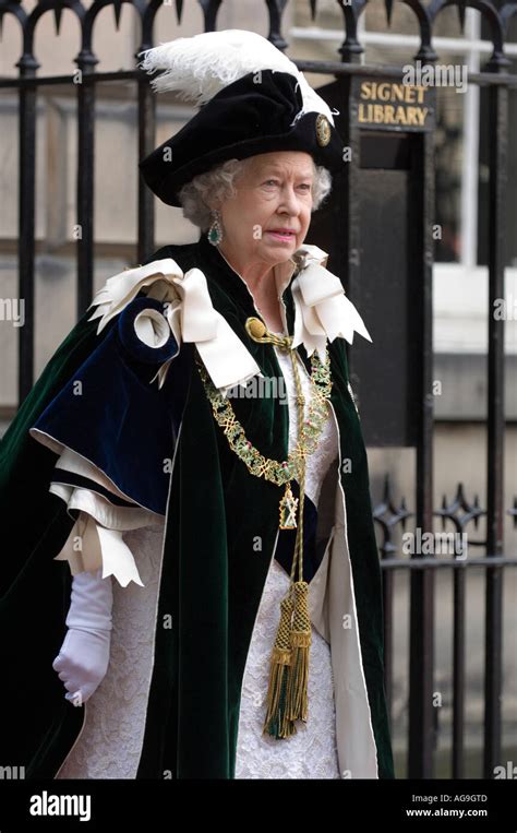 Hrh Queen Elizabeth Ii Wearing The Elaborate Costume Of The Order Of